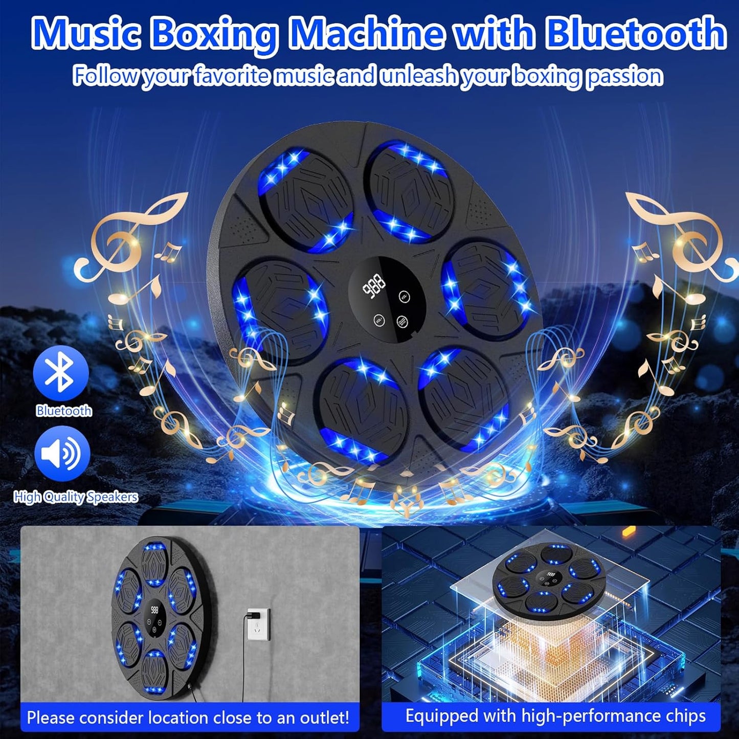 Music Boxing Machine, Smart Musical Boxing Machine with Gloves, Punching Machine Wall Mounted with Led Light & Bluetooth, Music Punch, Boxing Equipment for Kids and Adults (Black A)