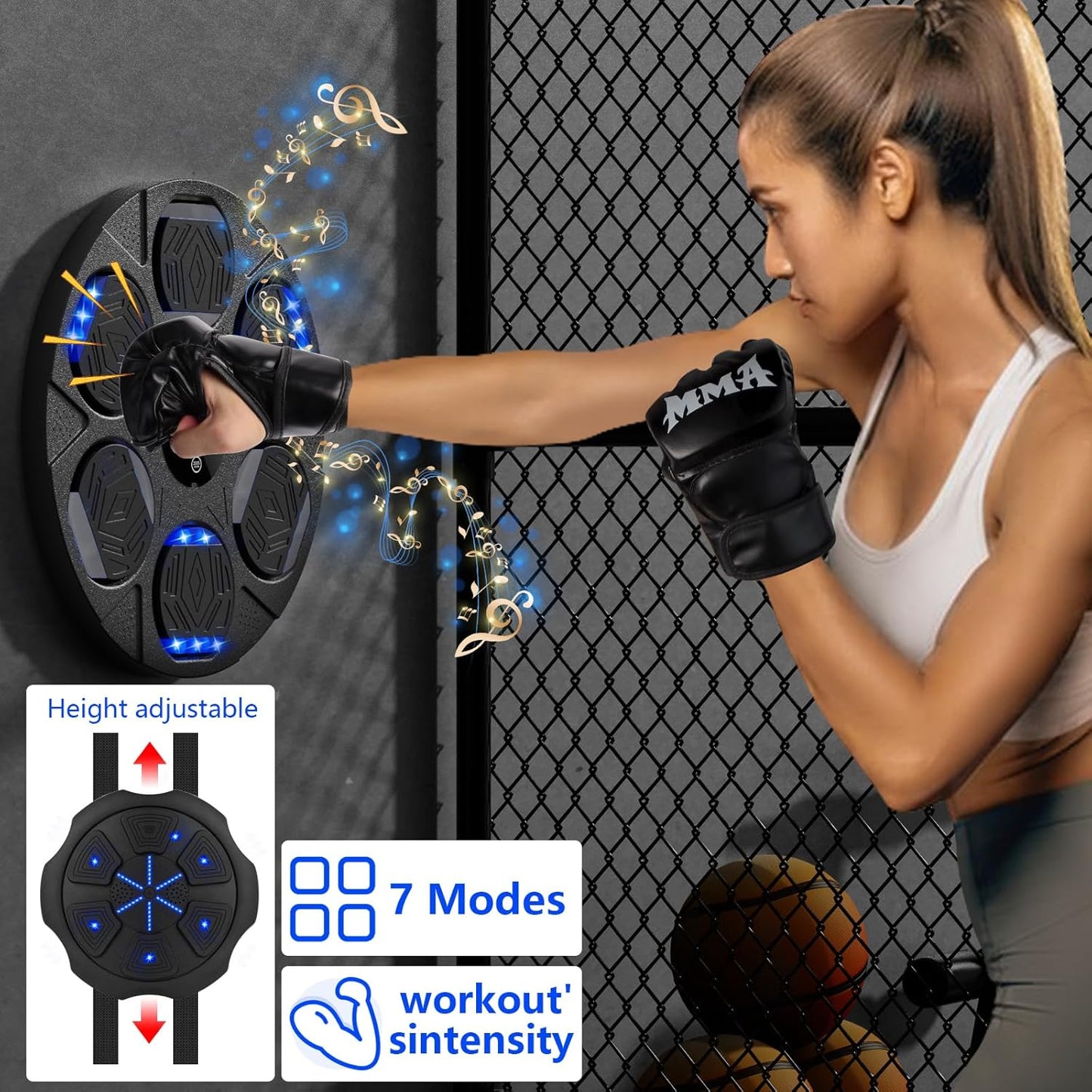 Music Boxing Machine, Smart Musical Boxing Machine with Gloves, Punching Machine Wall Mounted with Led Light & Bluetooth, Music Punch, Boxing Equipment for Kids and Adults (Black A)