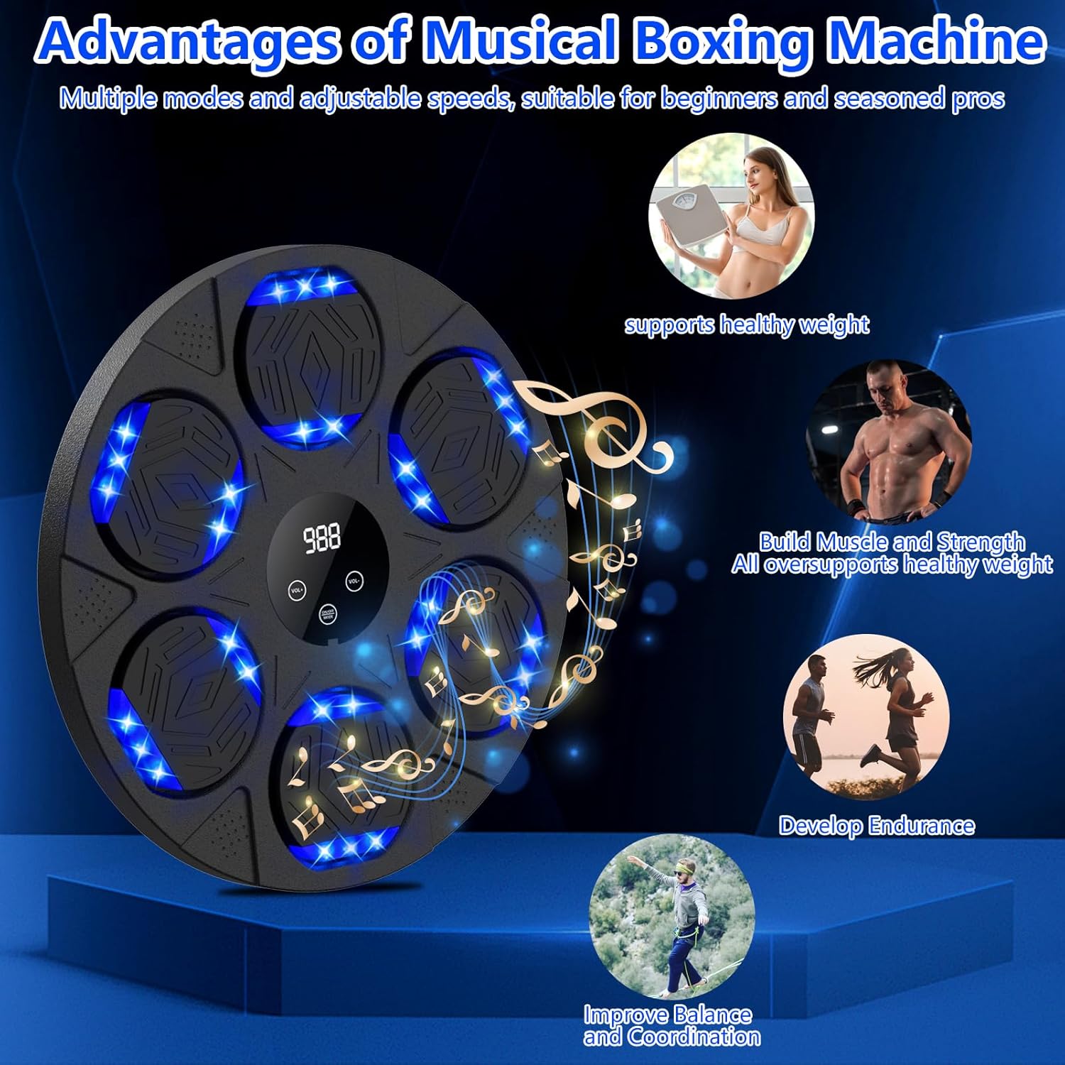 Music Boxing Machine, Smart Musical Boxing Machine with Gloves, Punching Machine Wall Mounted with Led Light & Bluetooth, Music Punch, Boxing Equipment for Kids and Adults (Black A)